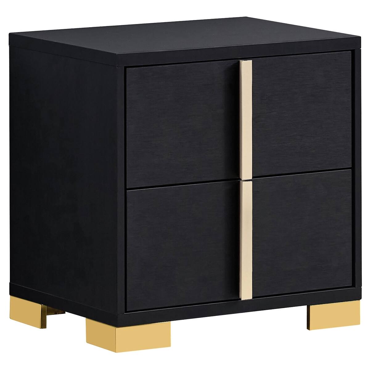Angle. Loheer - Loheer Black Two Drawer Nightstand with Gold Accents for Modern Bedrooms - Black.
