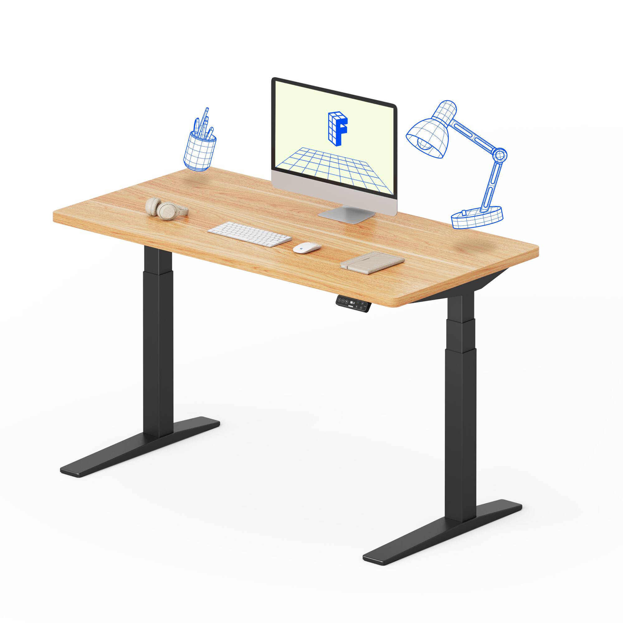 Alt View 6. FlexiSpot - FlexiSpot E7Pro 55''W Electric Adjustable Standing Desk Chipboard, Maple/Black - Maple.