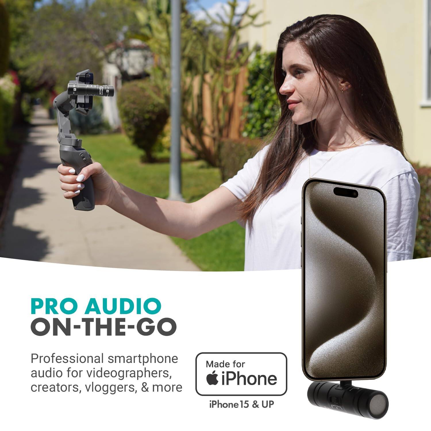 PRO AUDIO ON-THE-GO

Professional smartphone audio for videographers, creators, vloggers, & more

Made for iPhone

iPhone 15 & UP