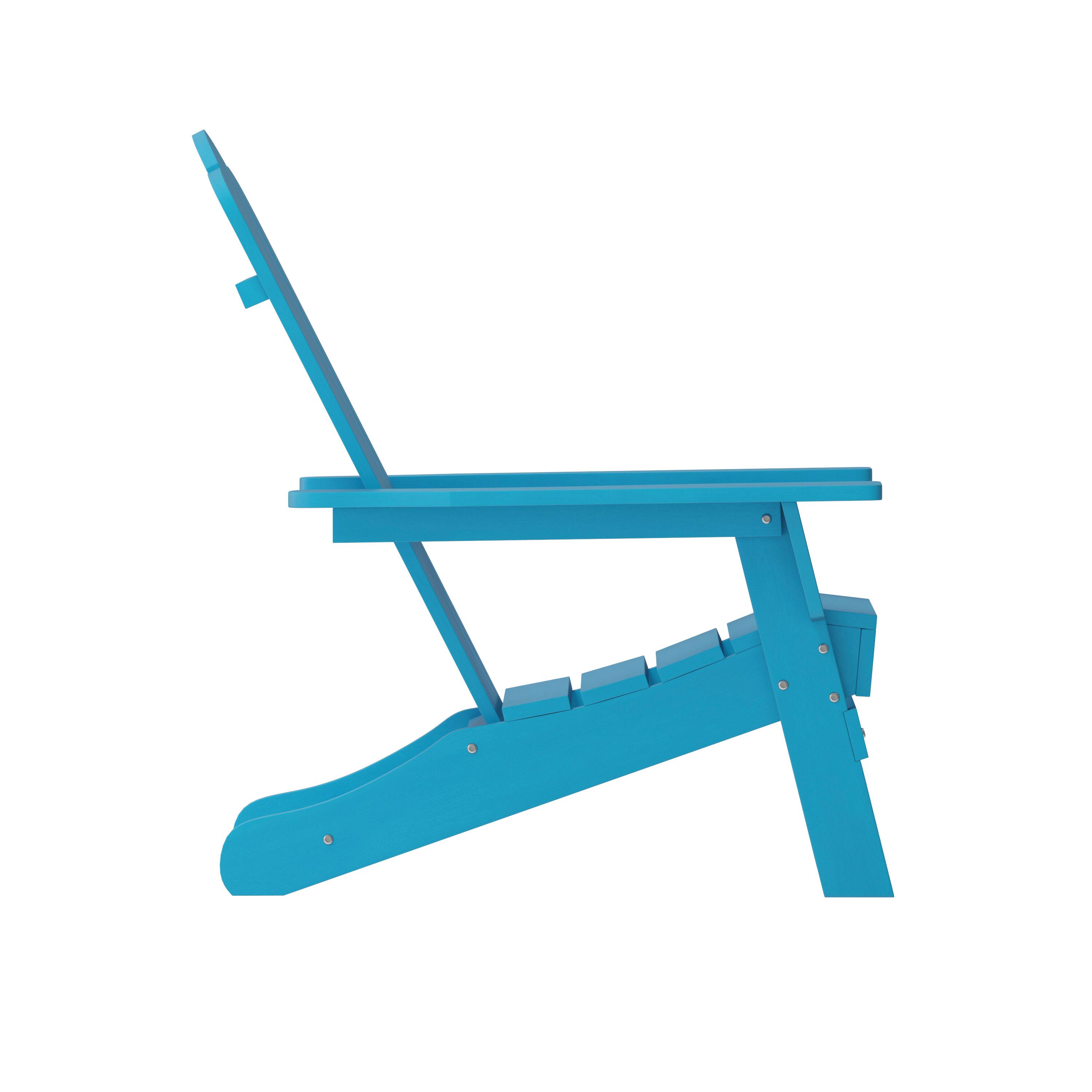 Alt View 9. Emma + Oliver - Tiverton Set of 4 Adirondack Chairs with Cup Holders, Weather Resistant HDPE Adirondack Chairs - Blue.