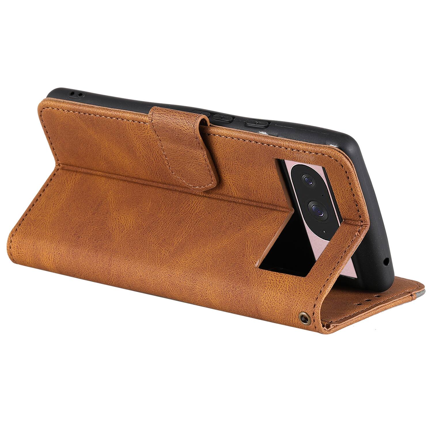 Back. Dteck - Wallet Case for Google Pixel 10 /10 Pro,Vintage PU Leather Flip Card Holder Kickstand Magnetic Closure Phone Cover - Brown.