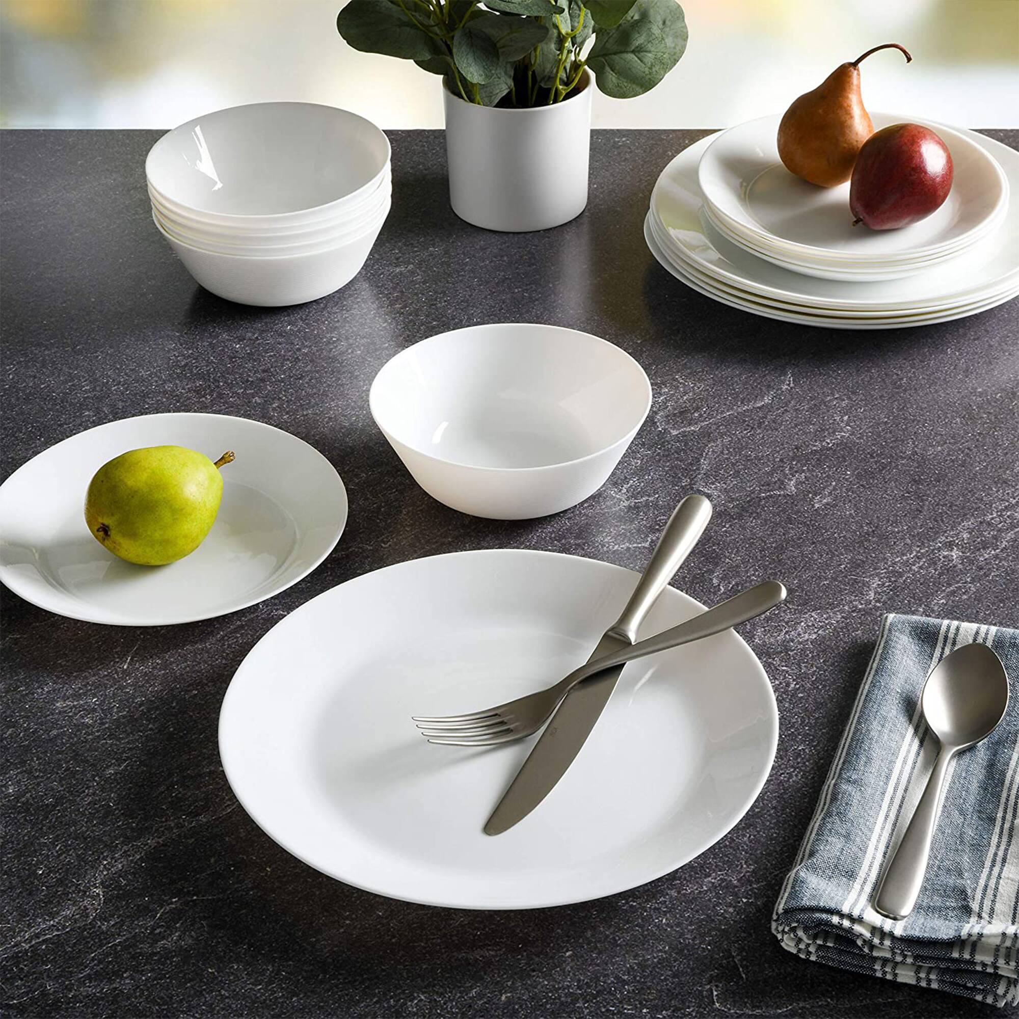 Alt View 4. Gibson - Gibson Home Ultra Break and Chip Resistant 18 Piece Dinnerware Set, Opal Glass - Opal Glass - Round.