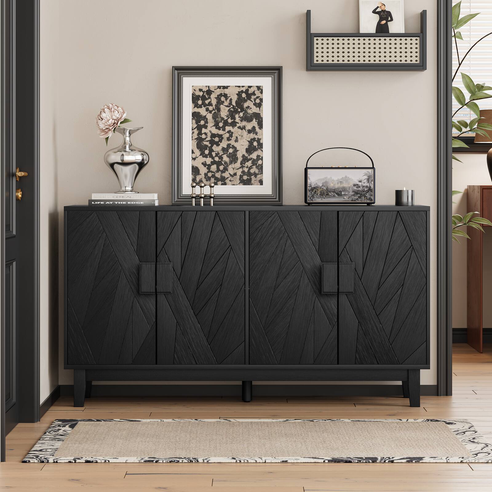Alt View 1. Spaco - Spaco Modern Buffet Cabinet with Storage, Mid-Century Style Sideboard for Living Room Dining Room Entryway - Black.