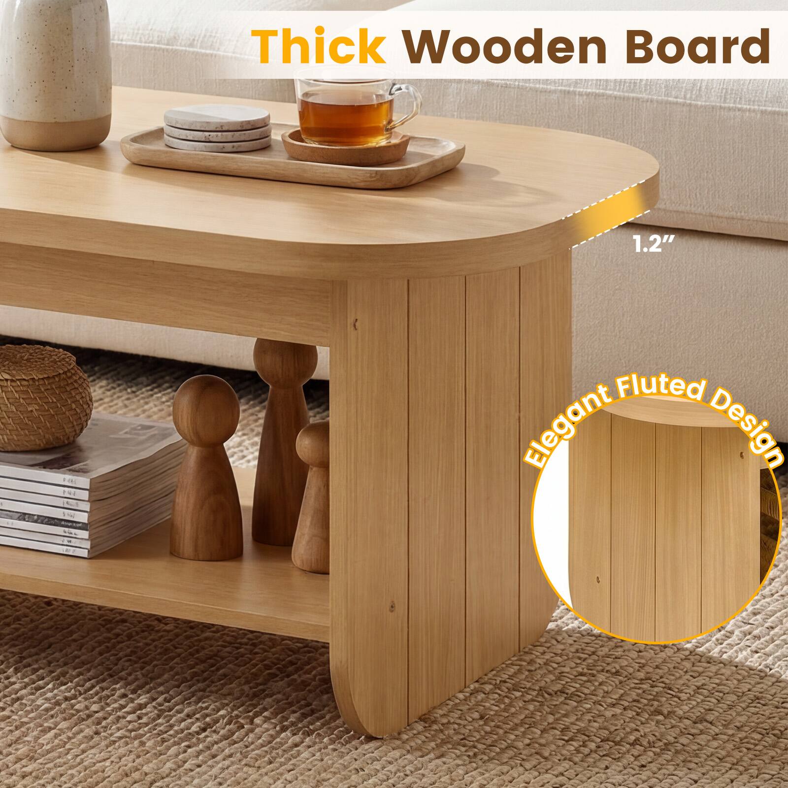 Thick Wooden Board 1.2" Fluted Elegant Design
