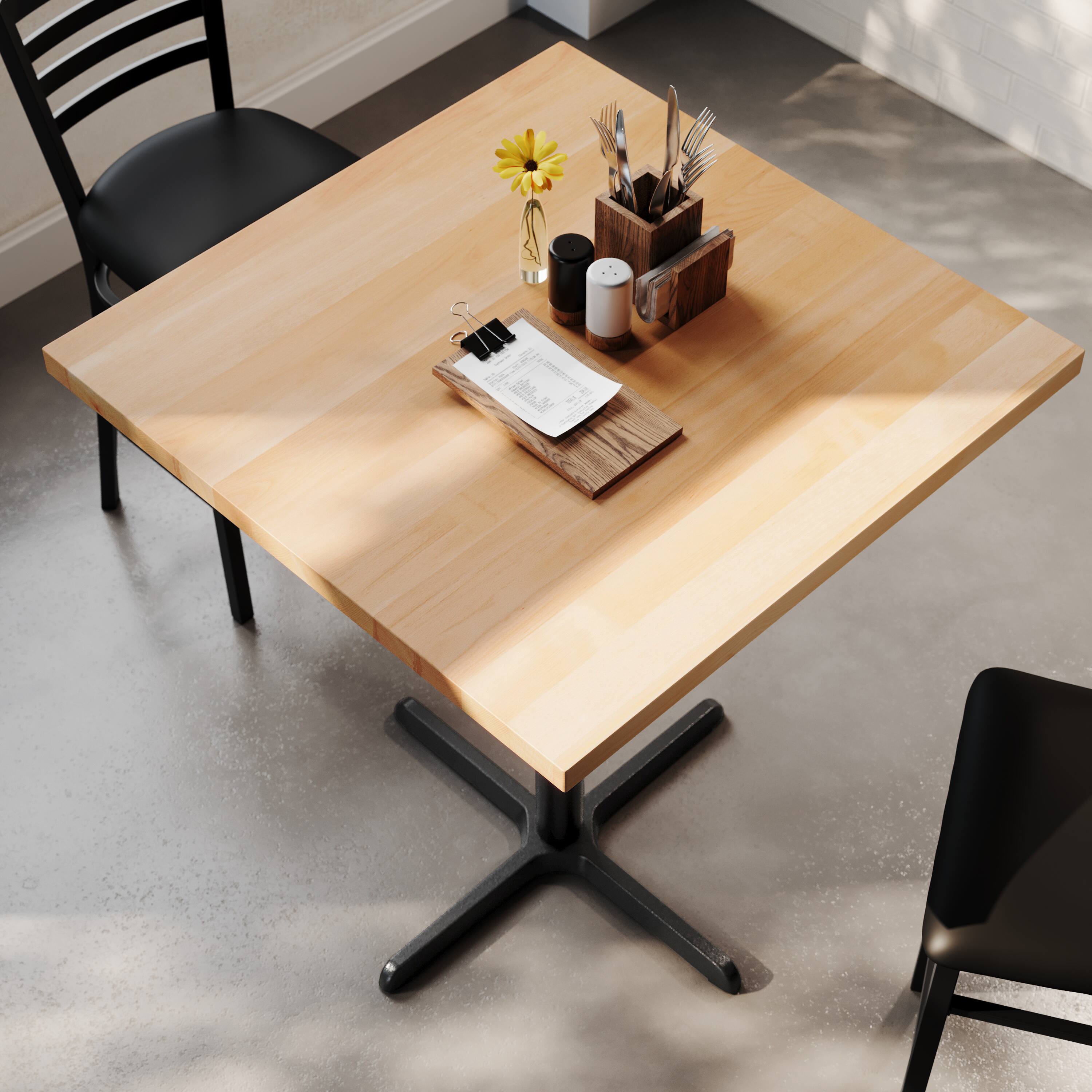 Alt View 3. Flash Furniture - Bennett 36" Square Solid Wood Commercial Indoor Tabletop in Natural with 30" x 30" Bar Height Rust-Resistant Black Cast - Natural.