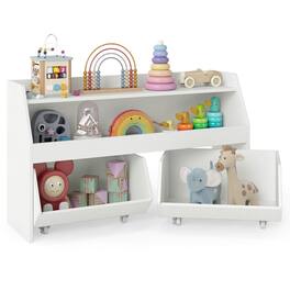 Costway - Kids Toy Storage Organizer with 2 Movable Drawers Open Shelf Compartment for Kids - White