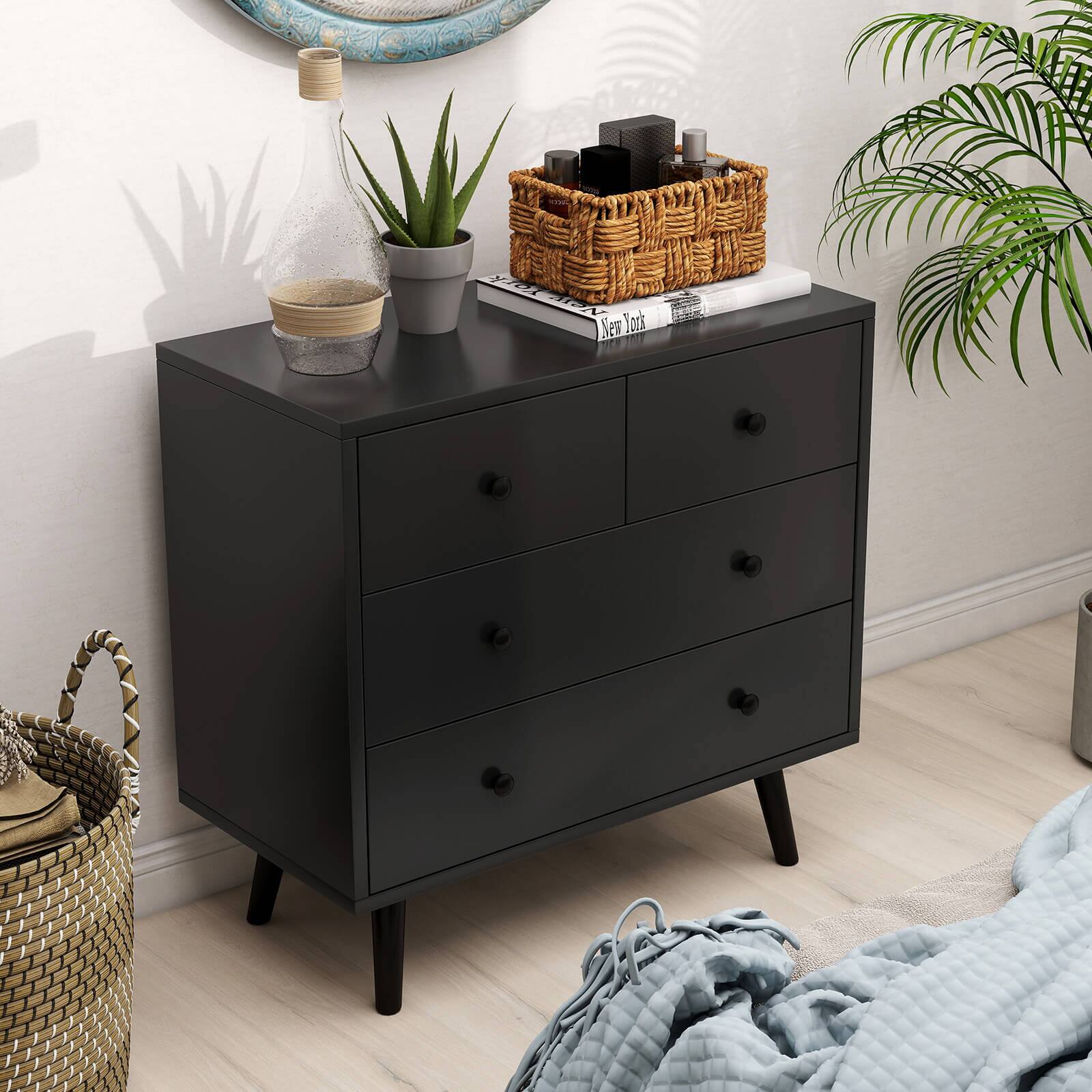 Alt View 3. Costway - Costway 4 Drawer Dresser for Bedroom Wide Chest of Drawers with Metal Guide Rails - Black.