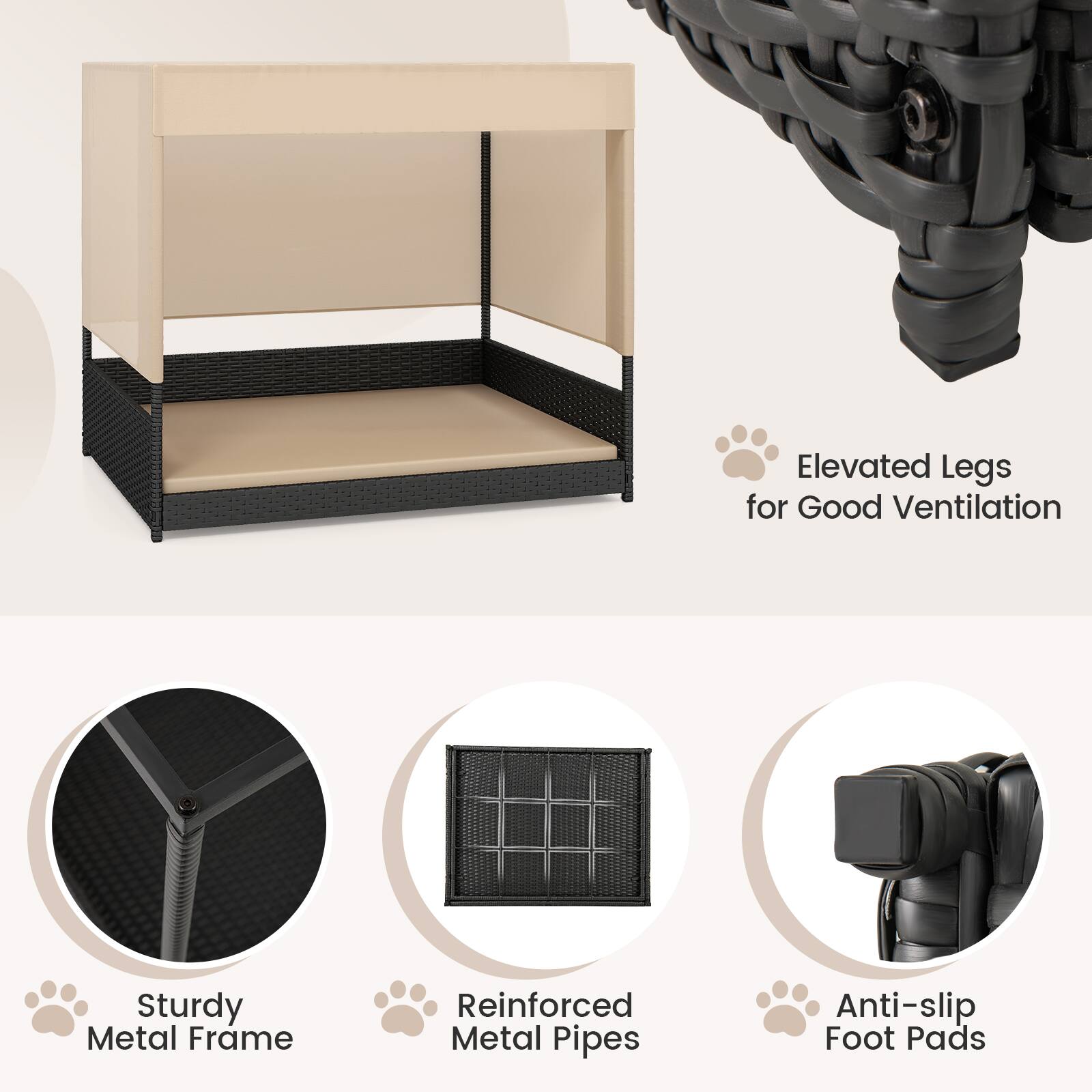 - Elevated Legs for Good Ventilation
- Sturdy Metal Frame
- Reinforced Metal Pipes
- Anti-slip Foot Pads