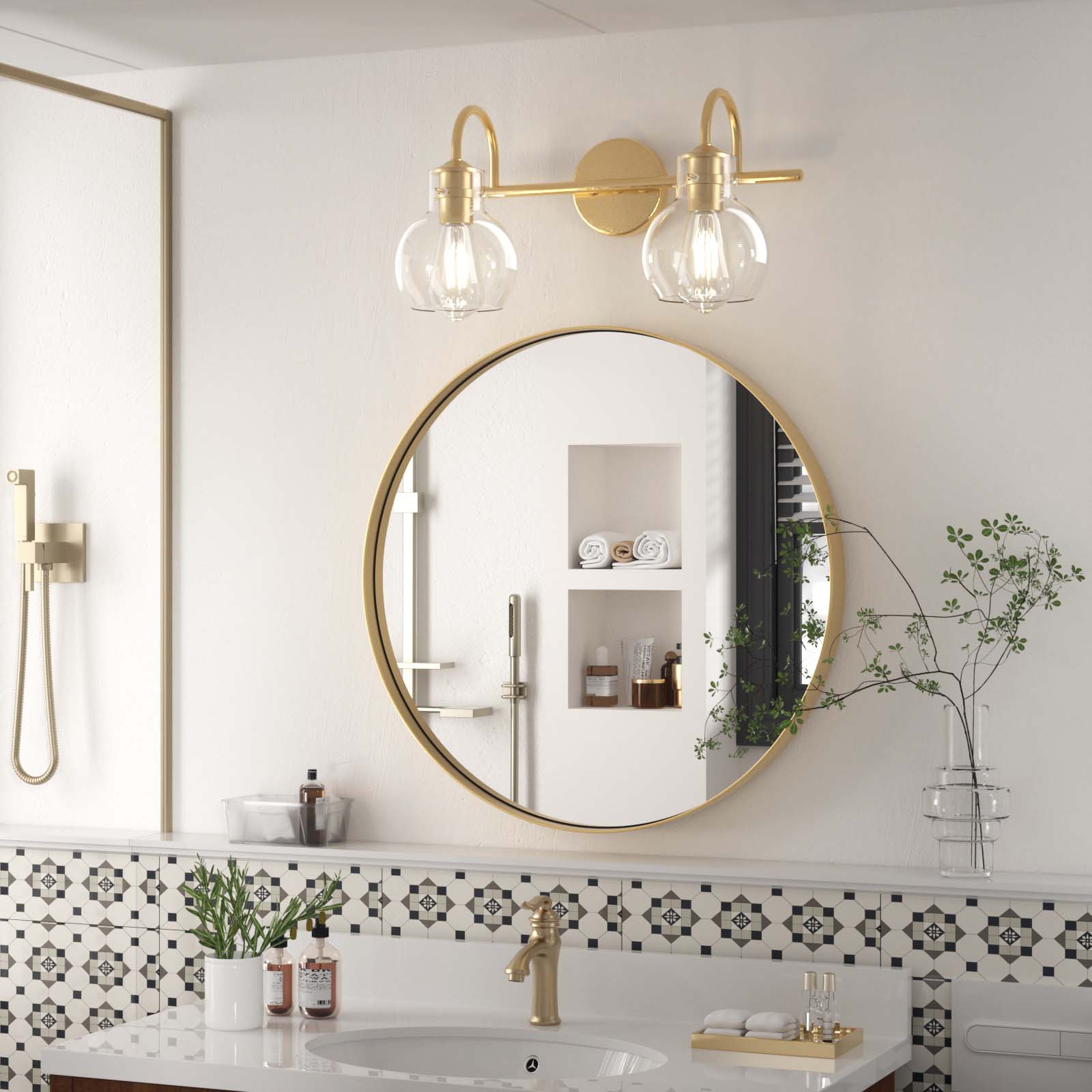 Alt View 6. PAIHOME - 2-Light Bathroom Light Fixtures, 11" Modern Vanity Lights with Clear Glass Shade, Bathroom Wall Lamp, E26 Base UL Listed - Gold.