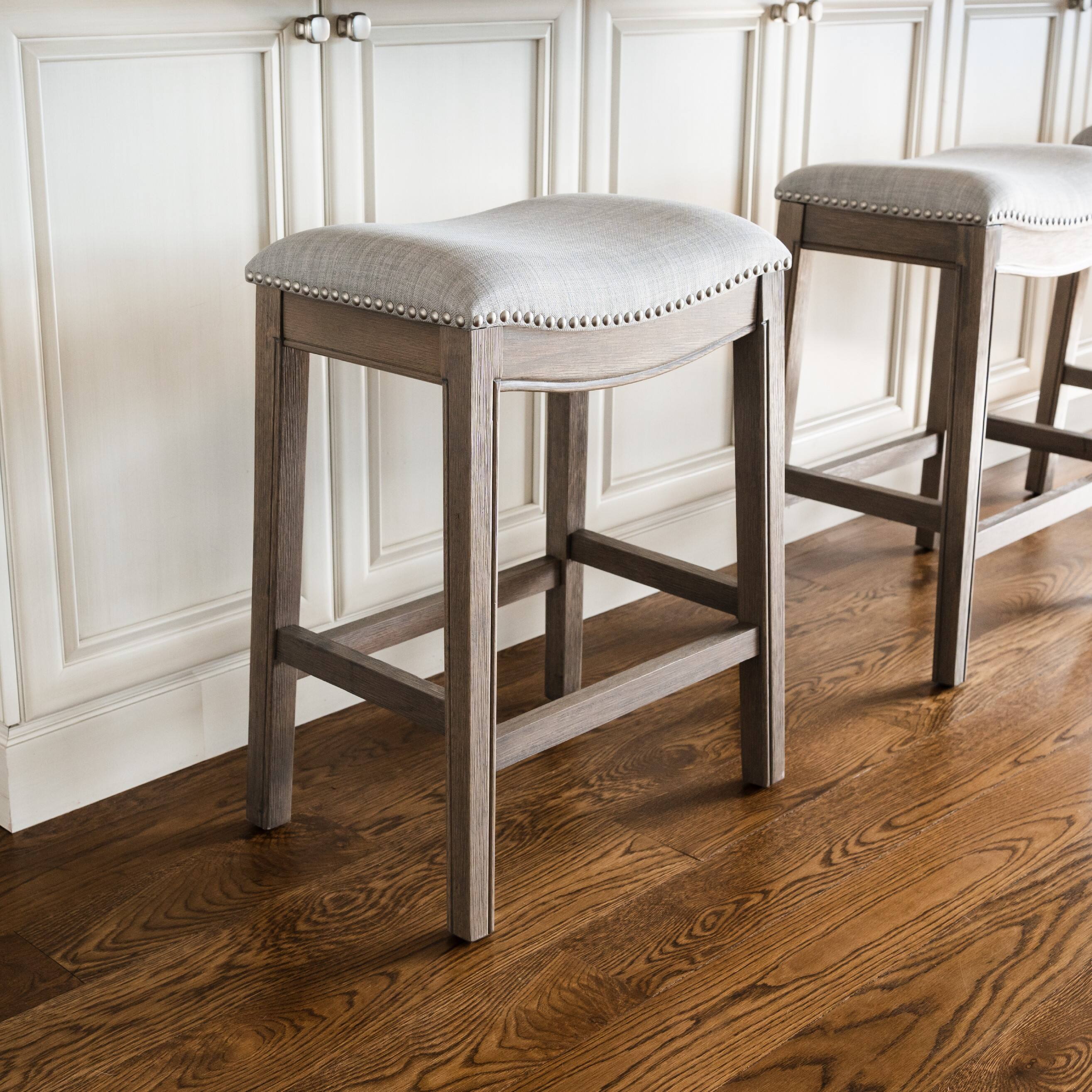 Angle. Maven Lane - 26" Adrien Saddle Counter Stool In Reclaimed Oak Finish With  Fabric Upholstery - Reclaimed Oak.