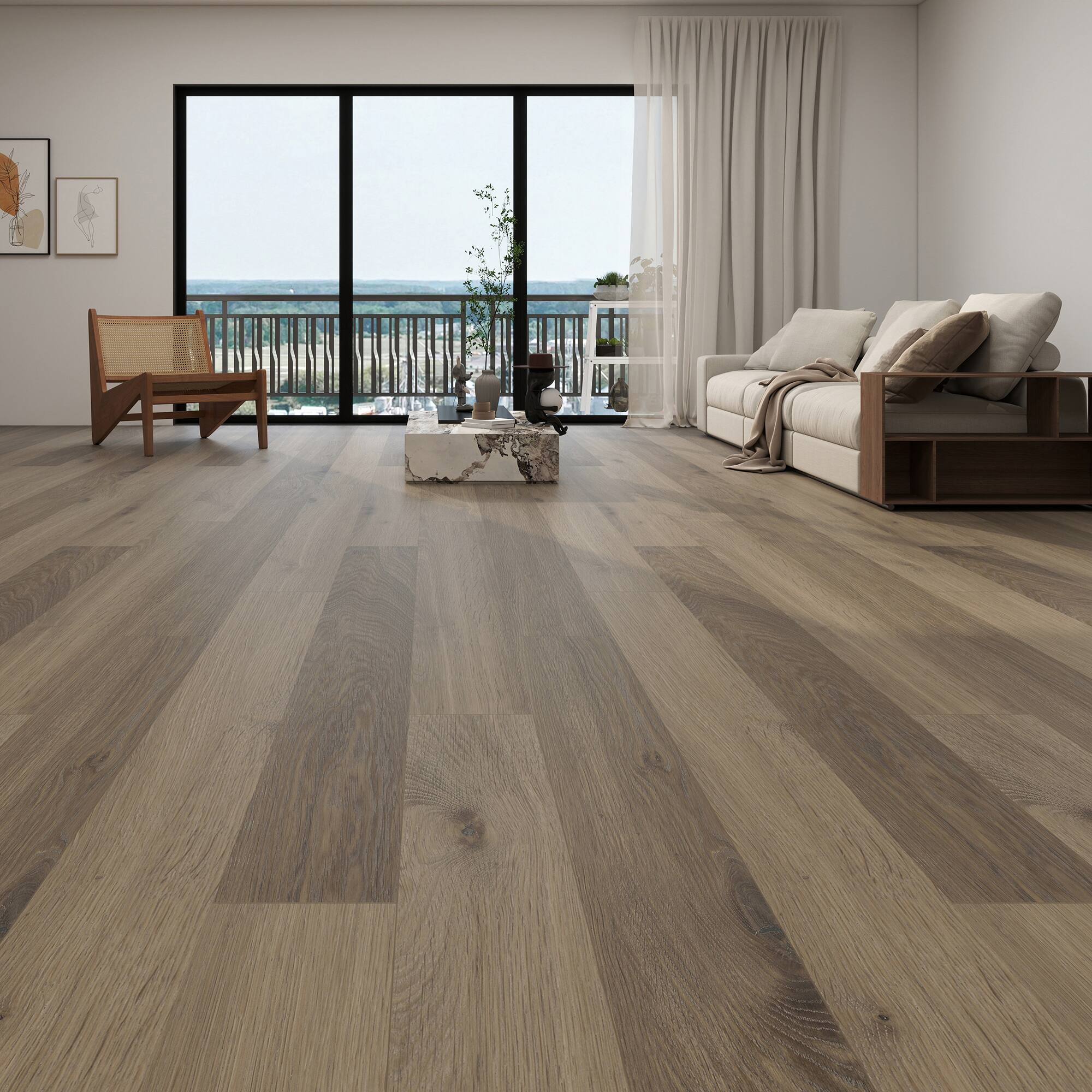 Left. Dotfloor - Superoak Lite Laminate Flooring - 48"x7.7" Planks, 10 Planks/Box (25.6 sq ft/Box), 9.5mm Thick, AC4 Wear Rating - Camden Holly.