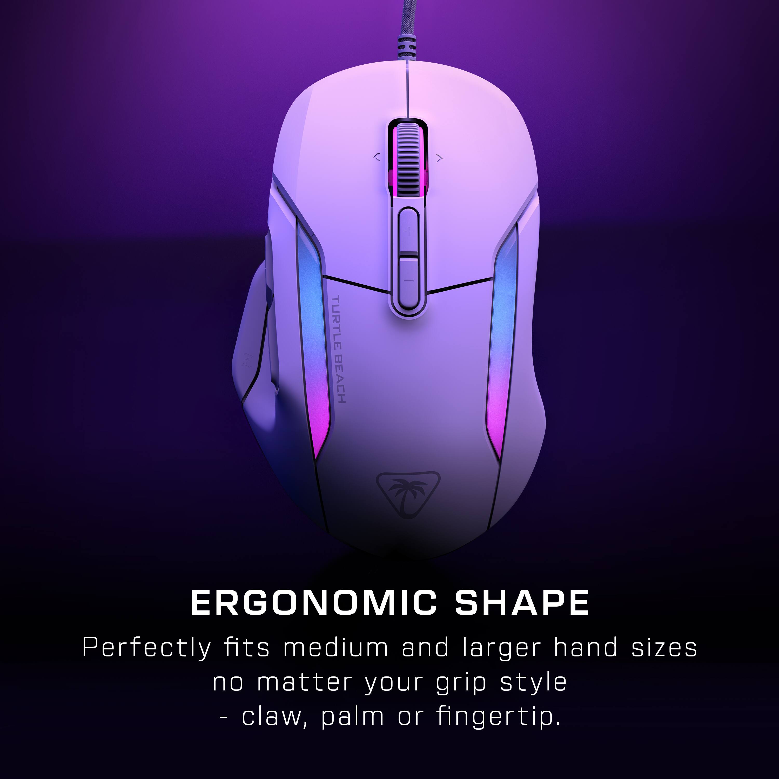 Turtle Beach Ergonomic Shape: Perfectly fits medium and larger hand sizes, no matter your grip style - claw, palm or fingertip.