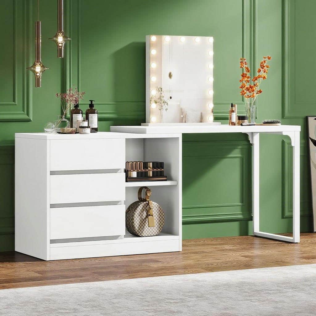 SlickBlue - Home Office Computer Desk with Three Drawers and Built In Storage - White