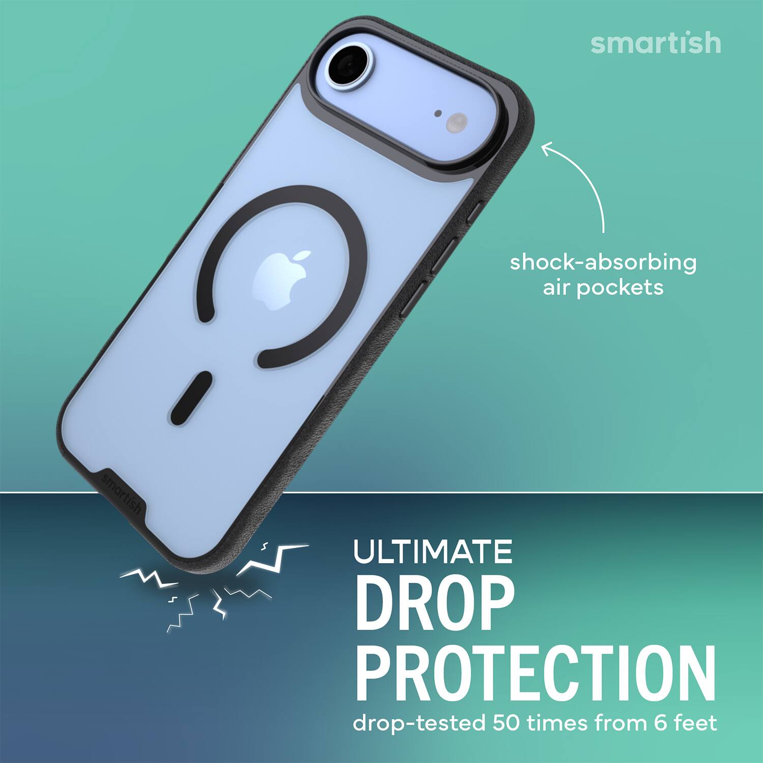 smartish shock-absorbing air pockets smartish ULTIMATE DROP PROTECTION drop-tested 50 times from 6 feet