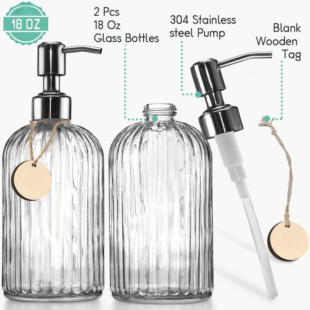2 Pcs 18 Oz Glass Bottles  
304 Stainless Steel Pump  
Blank Wooden Tag