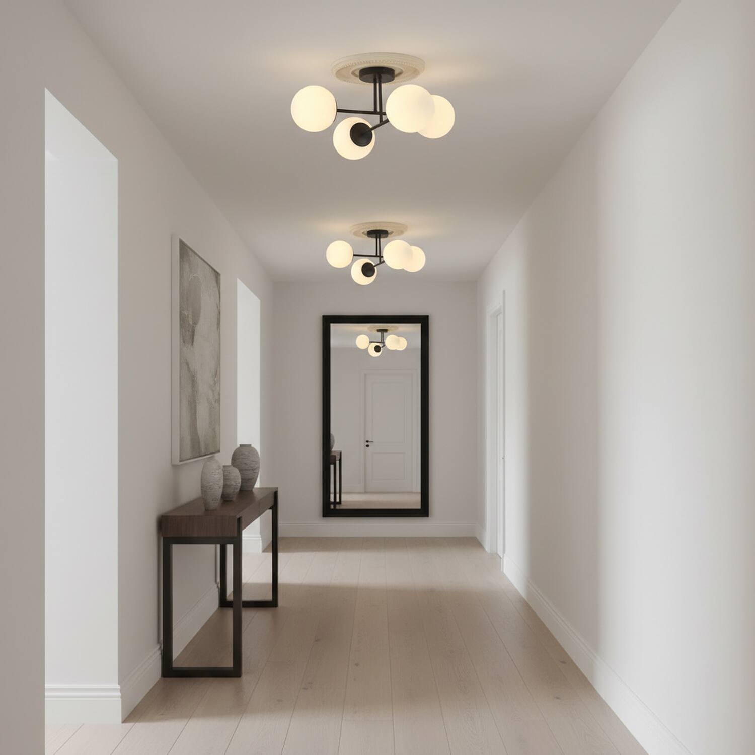 Back. Umeiluce - Modern 4-Light 22.4 Inches Semi-Flush Mount Glass Globes E12 Metal - Matte Black.