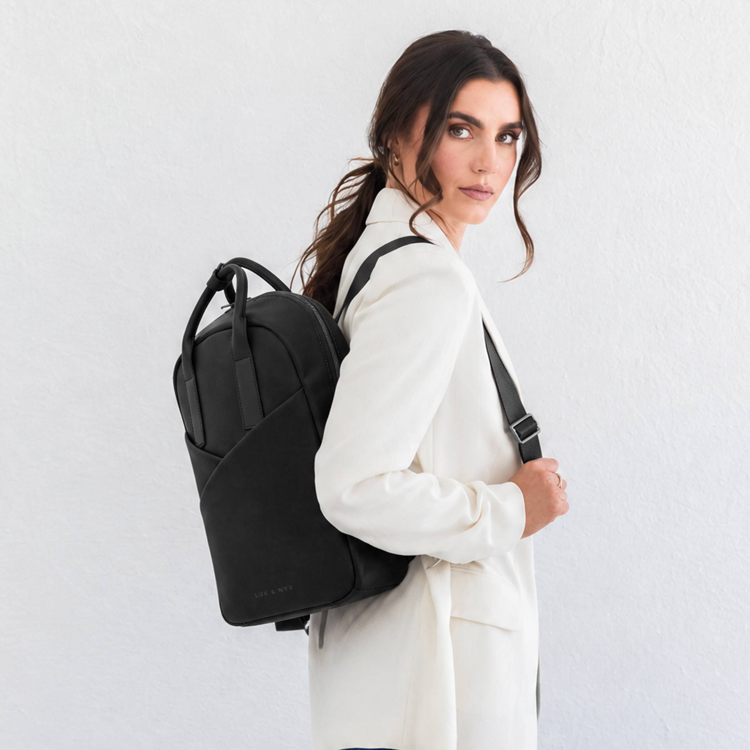 Angle. Lux & Nyx - Lux & Nyx - Origami Slim 16" Laptop Backpack - Convertible Shoulder Bag - Black.