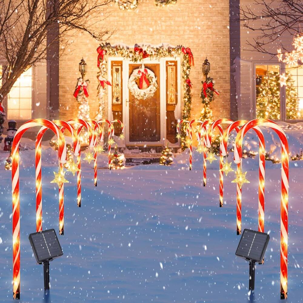 Front. PARKER SLATER - 20-Pack Solar Candy Cane Pathway Lights – Waterproof Outdoor Christmas Decor.