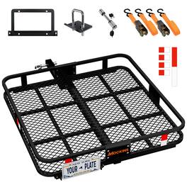 Mockins - 40 in. x 40 in. x 6 in. Square Cargo Carrier Hitch Rack with License Plate Holder and Car Cargo Carrier Accessories