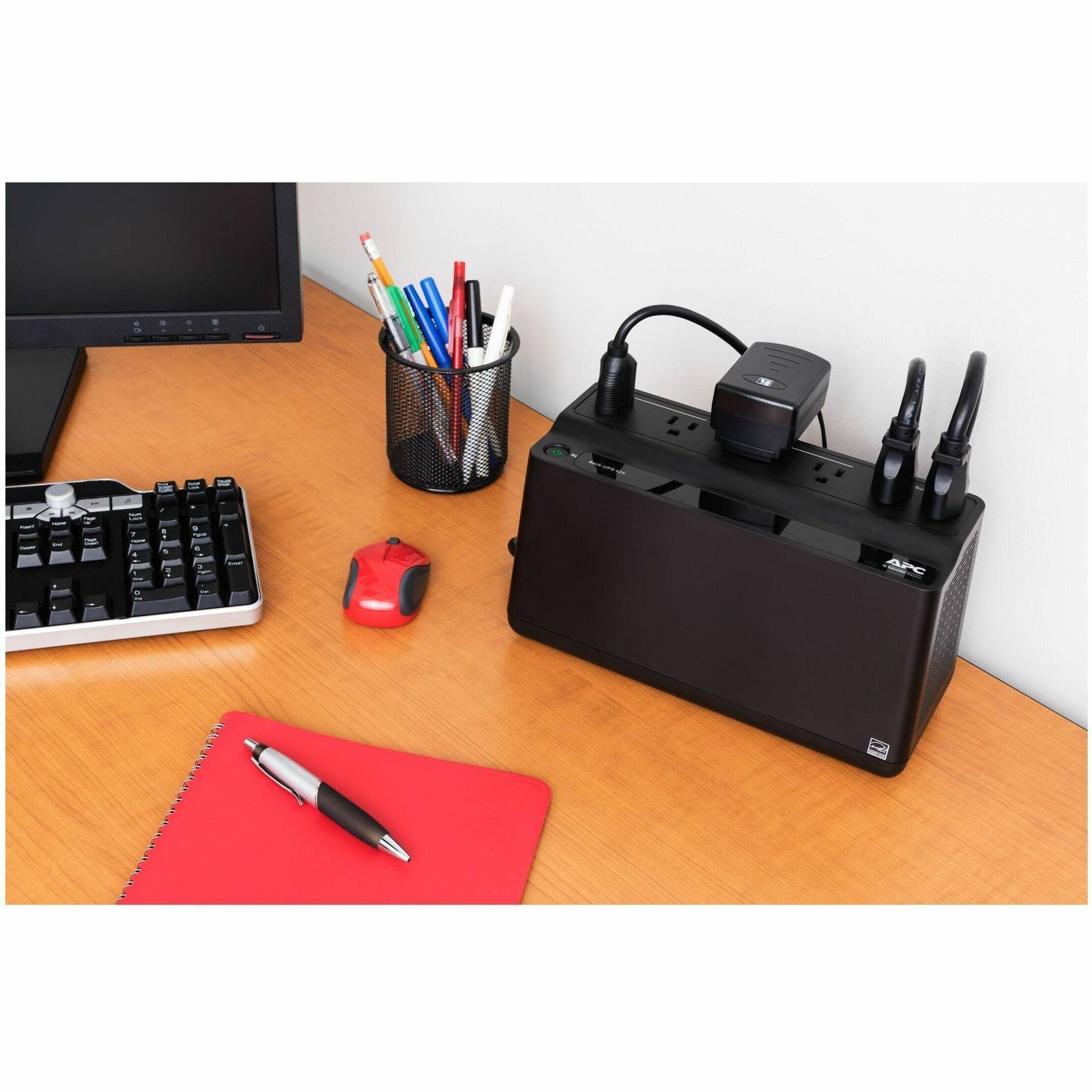 Alt View 17. APC - Back-UPS, 425VA/255W, Tower/Wall Mount, 6 Outlets, LED Indicator - Black.