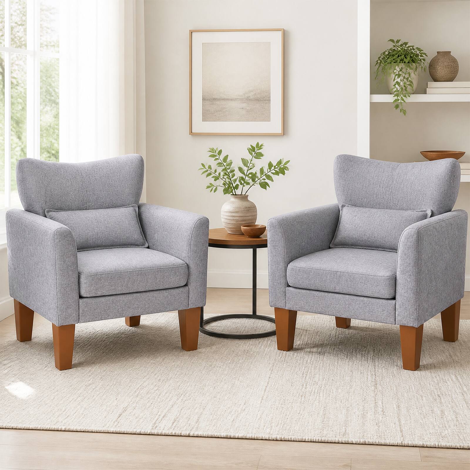 Alt View 1. Costway - Costway 2 PCS Modern Accent Chair with Removable Seat Cushion & Pillow, Strong Support Legs - Gray.