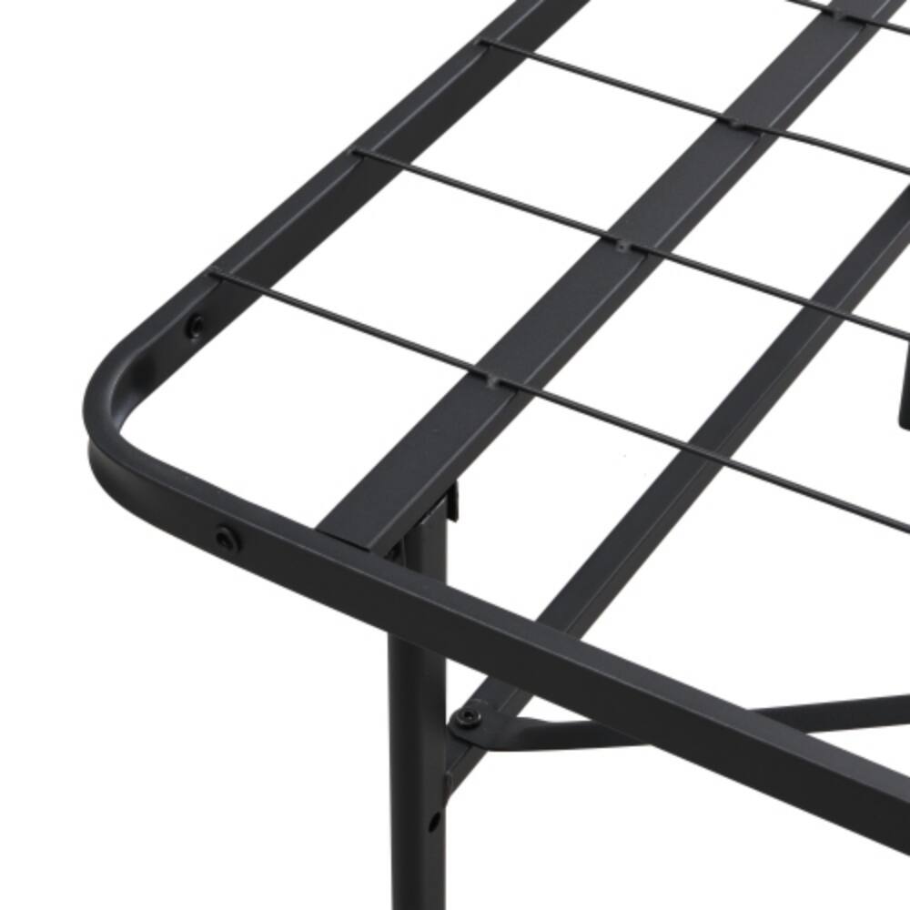 Back. LUCKY ONE - King Size Metal Folding Platform Bed Frame, 14in High, Heavy Duty Steel Slats, No Box Spring Needed, Under-Bed Storage - Black.