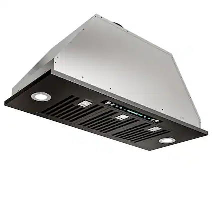 Front. Onefly - 36 inches - Convertible - Insert Range Hood - Black stainless steel.