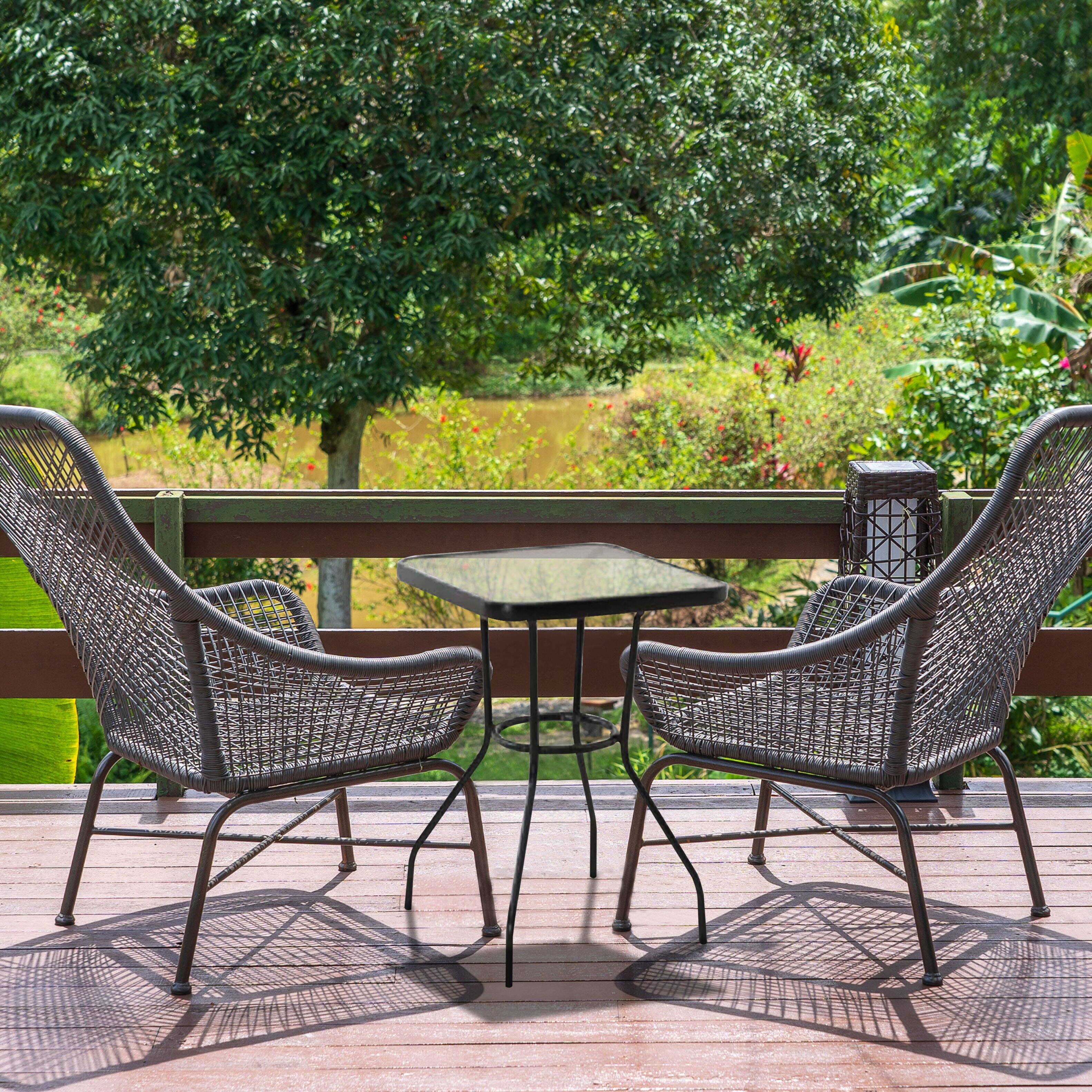 Alt View 3. Four Seasons Courtyard - Four Seasons Courtyard Sunny Isles Tempered Glass Top Patio Dining Table, Black - Black.