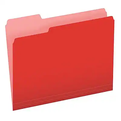 Front. Pendaflex - Recycled File Folder, 1/3-Cut Tab, Assorted, Letter Size, Red, 100/Box - Red.