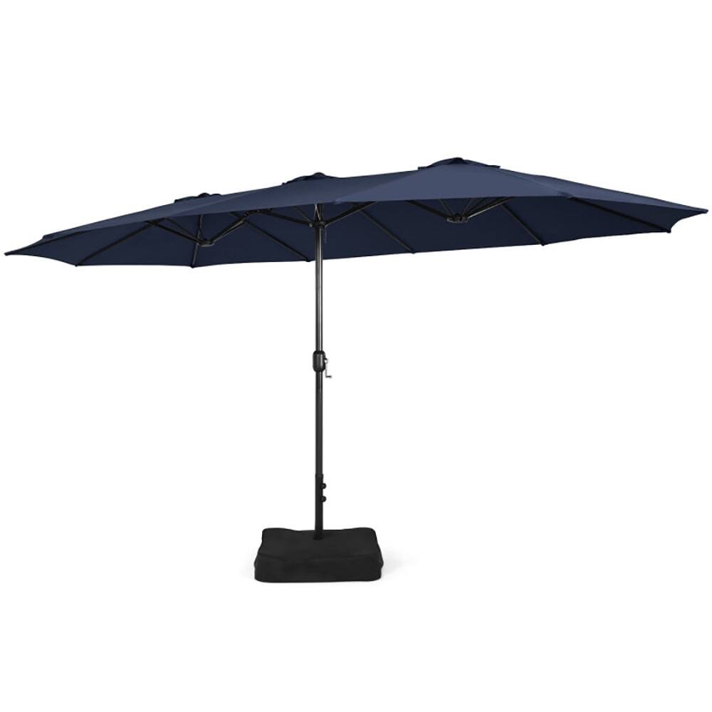 Alt View 1. Kadyn - 15 Feet Double-Sided Twin Patio Umbrella with Crank and Base-Navy, Patio Offset Umbrella with Easy Tilt Adjustment.