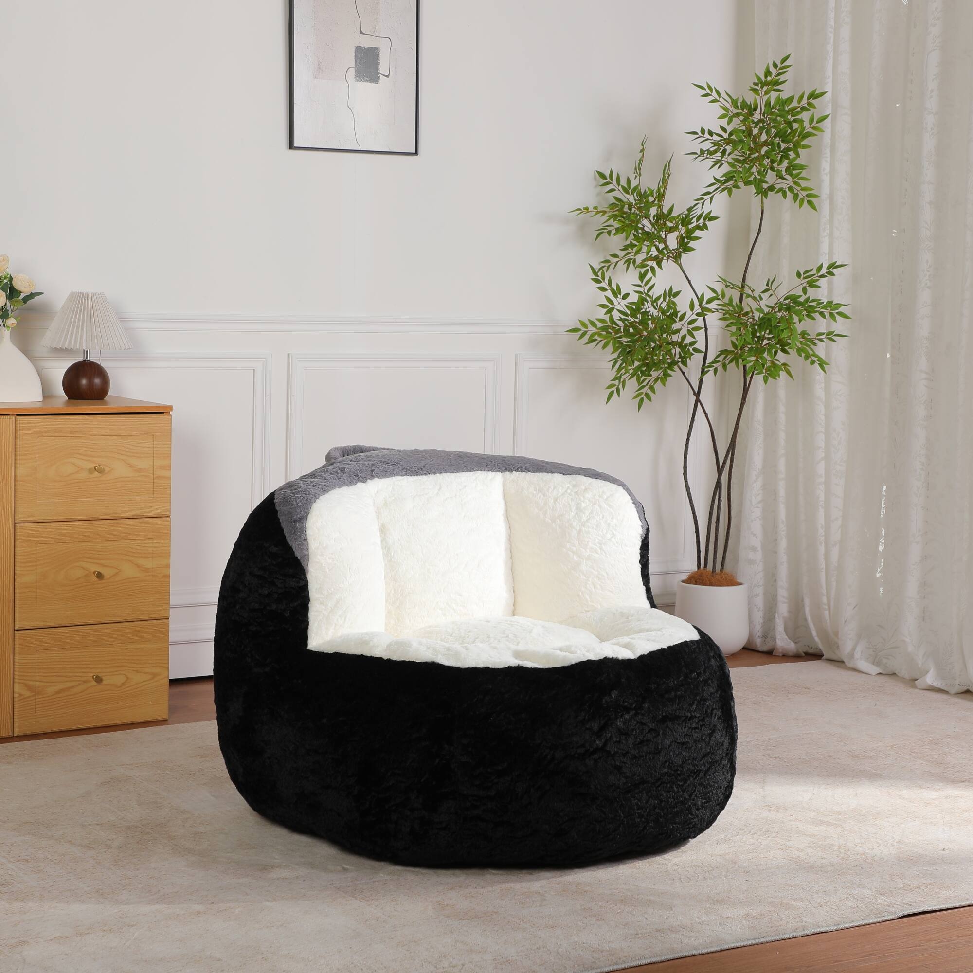Alt View 8. GOODSILO - Oversized Bean Bag Chair Lounger Sofa with Faux Fur Cover and Shredded Foam Filling for Living Room Comfort - Multicolor.