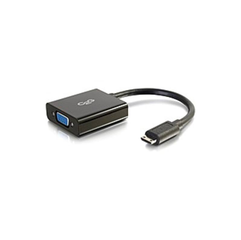 Front. C2G - 8in Mini HDMI to VGA Adapter - Mini HDMI Adapter - Male to Female Black - HDMI/VGA for Video Device, Notebook, Monitor - - Black.