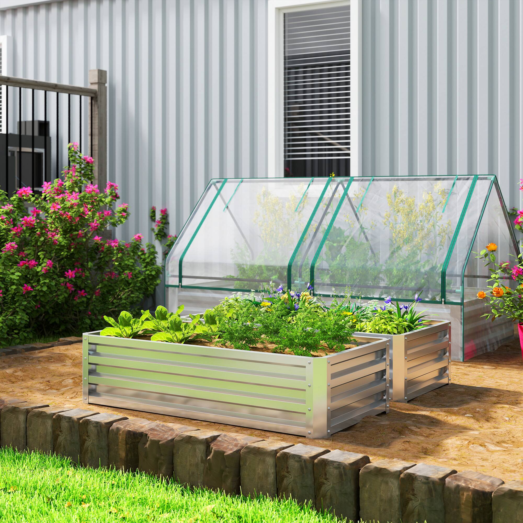 Alt View 1. Outsunny - Raised Garden Bed, 4' x 2' x 1' Metal Planter Box, for Growing Vegetables, Flowers, Herbs.