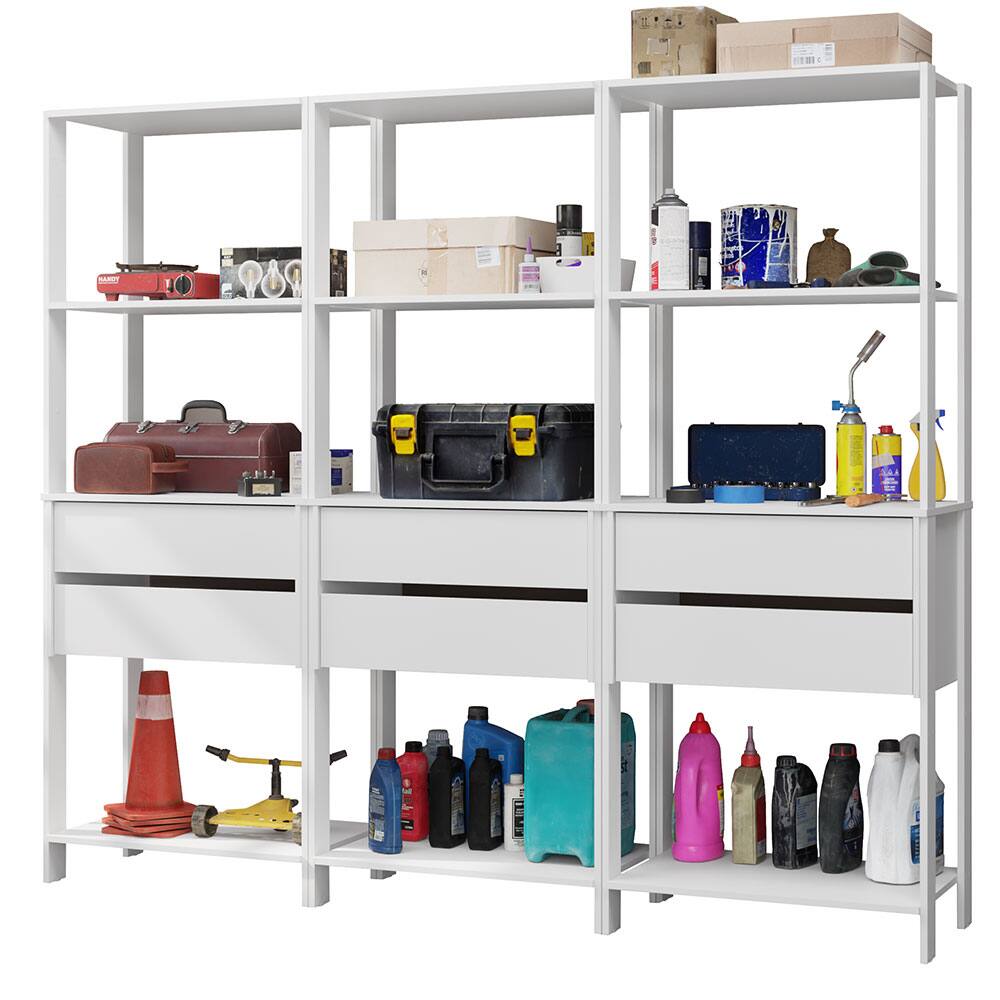 Angle. Madesa - Madesa Garage Storage Rack with 6 Drawers and Open Shelves 82"L Multiuse Modular Organization Cabinet for Tools - White - White.