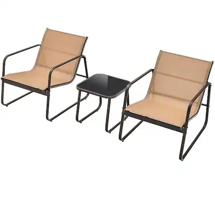Front. Pefilos - 3 Pieces Backyard Patio Conversation Set , Deluxe Outdoor Backyard Patio with Breathable Fabric and Tabletop-Brown - Brown.