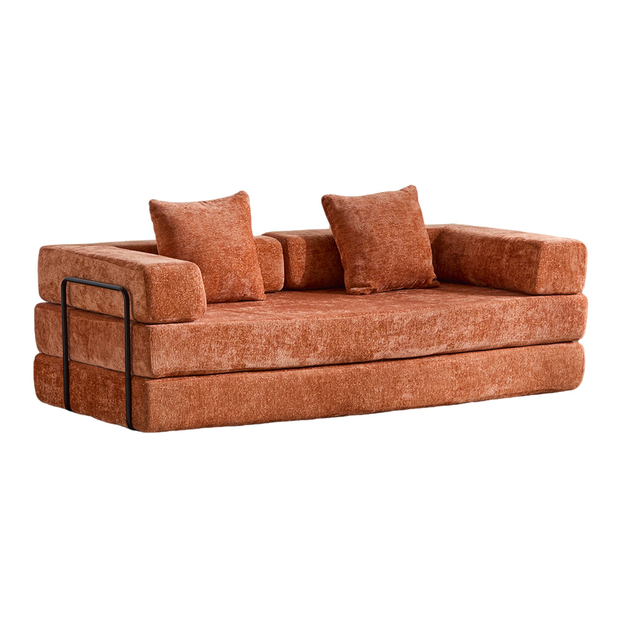 Alt View 8. GOODSILO - Convertible Floor Sofa Bed - Futon Couch Lounge Sleeper with Pillow Back Support & Armrests - Orange.