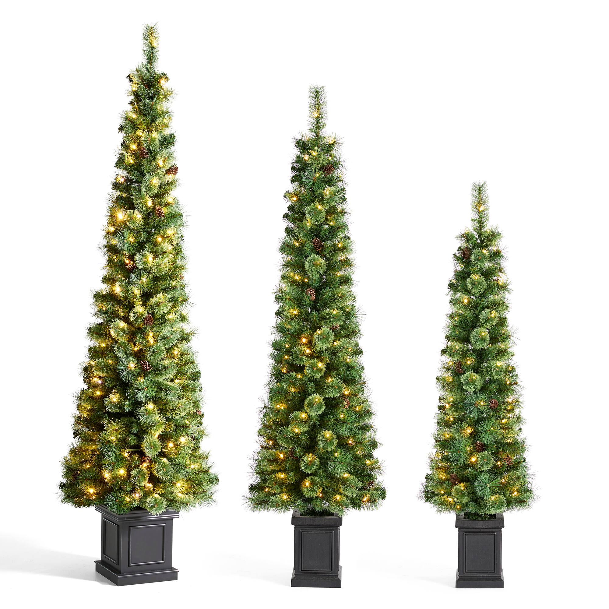Alt View 8. Glitzhome - Set of 3 5ft/6ft/7ft Green Cashmere Pine Christmas Porch Tree With pinecones,90/130/200 Warm White/Multi-color Lights - Green.