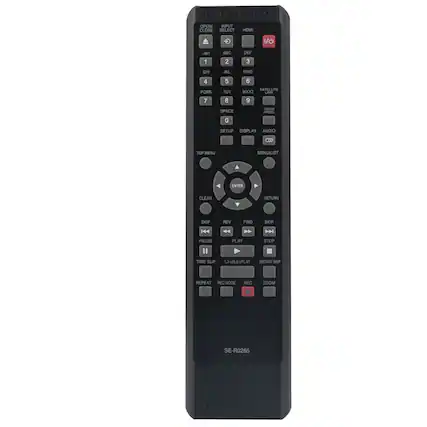 OPENI CLOSE INPUT SELECT HDMI 1/0 1 ABC 2 DEF 3 GHI 4 JKL 5 MNO 6 PORS 7 TUV 8 WXYZ 9 SATTELITE 0 SPACE TIMER SETUP DISPLAY AUDIO TOP MENU MENULIST ENTER CLEAR RETURN SKIP REV FWD PLAY STOP PAUSE TIME SLIP 1.3X/0.8X PLAY INSTANT SKIP REPEAT REC MODE REC ZOOM SE-R0265