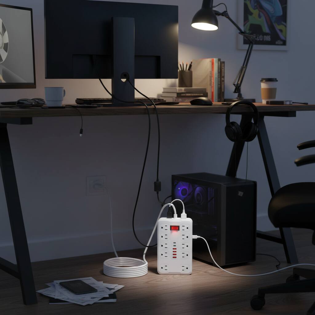 Alt View 1. Dazzed Corner - 6FT Surge Protector Power Strip, 10 Outlets & 6 USB Ports (2 USB-C) - White.