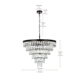 Elegant Lighting - Josephine 27 Inch Round Chandelier In Black - Black And Clear