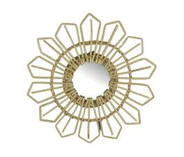 Transpac - Natural Willow Wicker Framed Geometric Design Wall Mirror 17 Inch Diameter - Tan