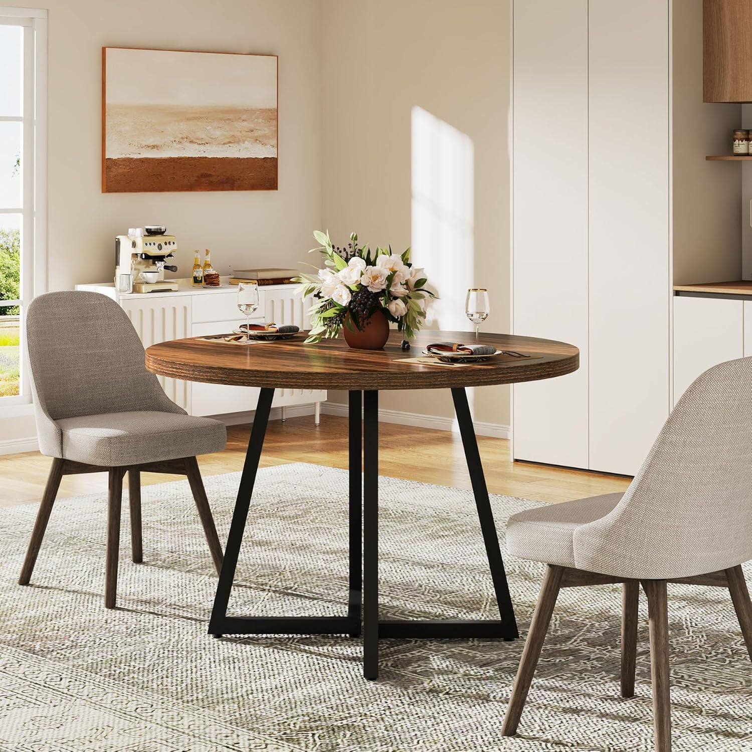Alt View 1. Tribesigns - Dining Table with Engineered Wood Construction and Metal Frame for Dining Room, Kitchen and Living Room - Brown.
