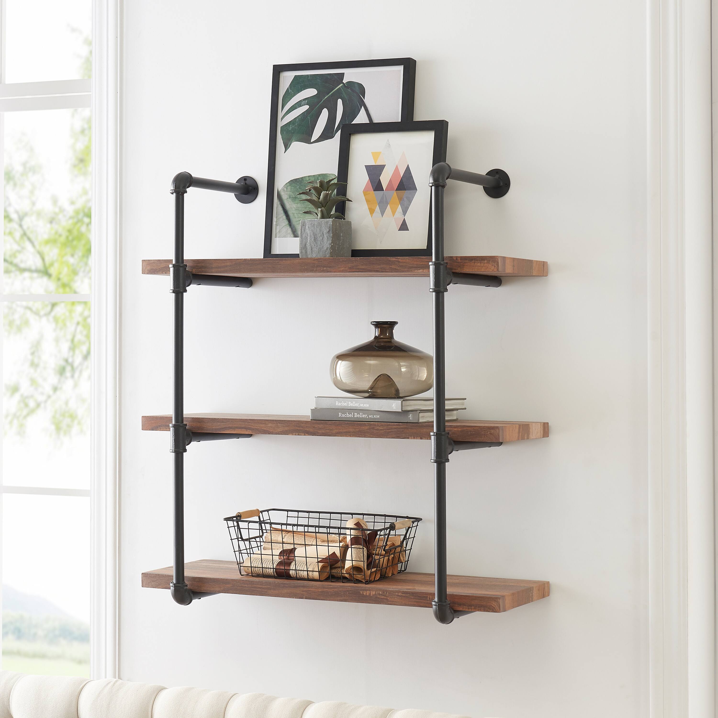 Danya B Three Tier Industrial Pipe Wall Shelf Brown GH073 - Best Buy