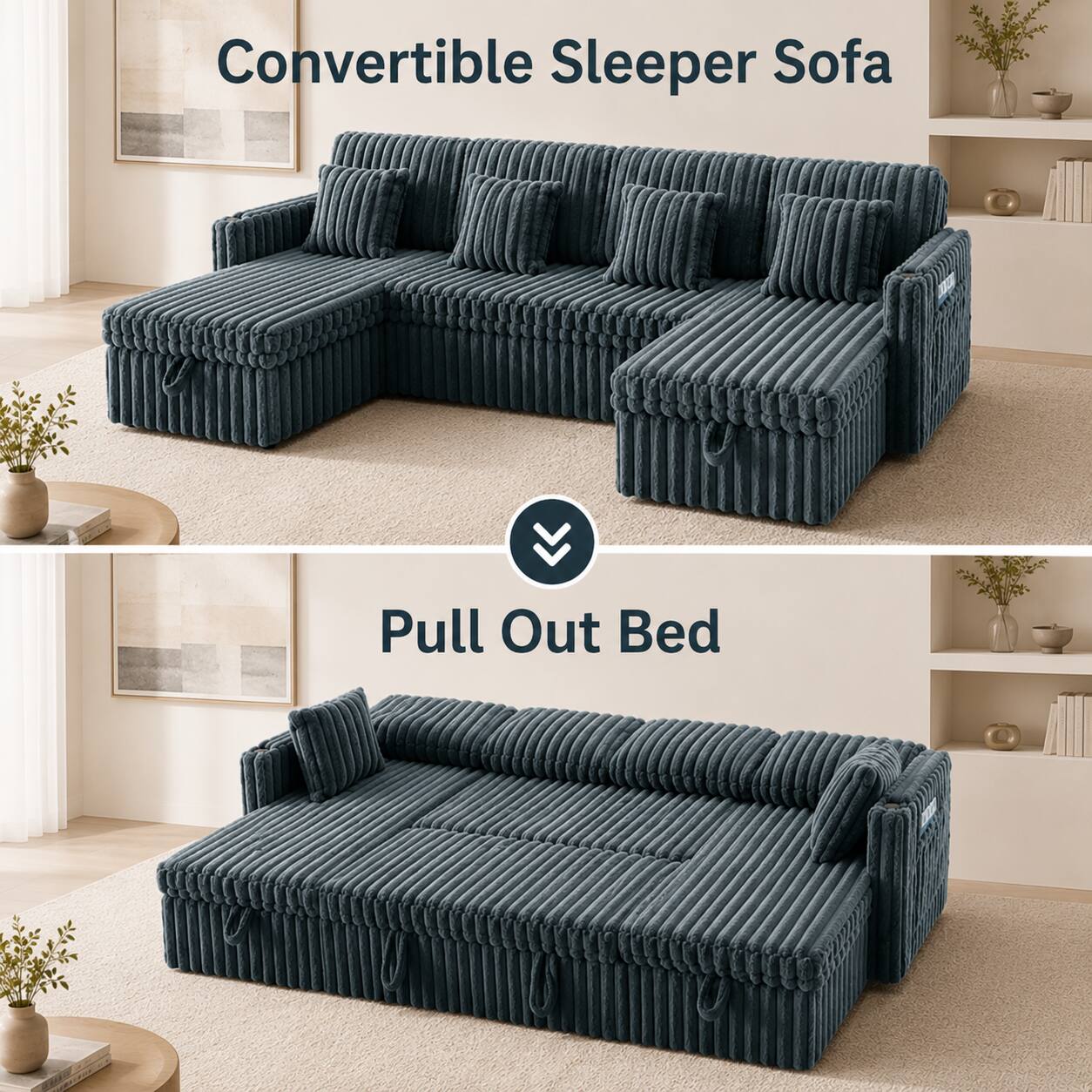 Convertible Sleeper Sofa  
Pull Out Bed