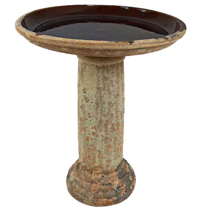 Front. Sunnydaze - Toulon 24.5” H Lava Finish Bird Bath - Brown.