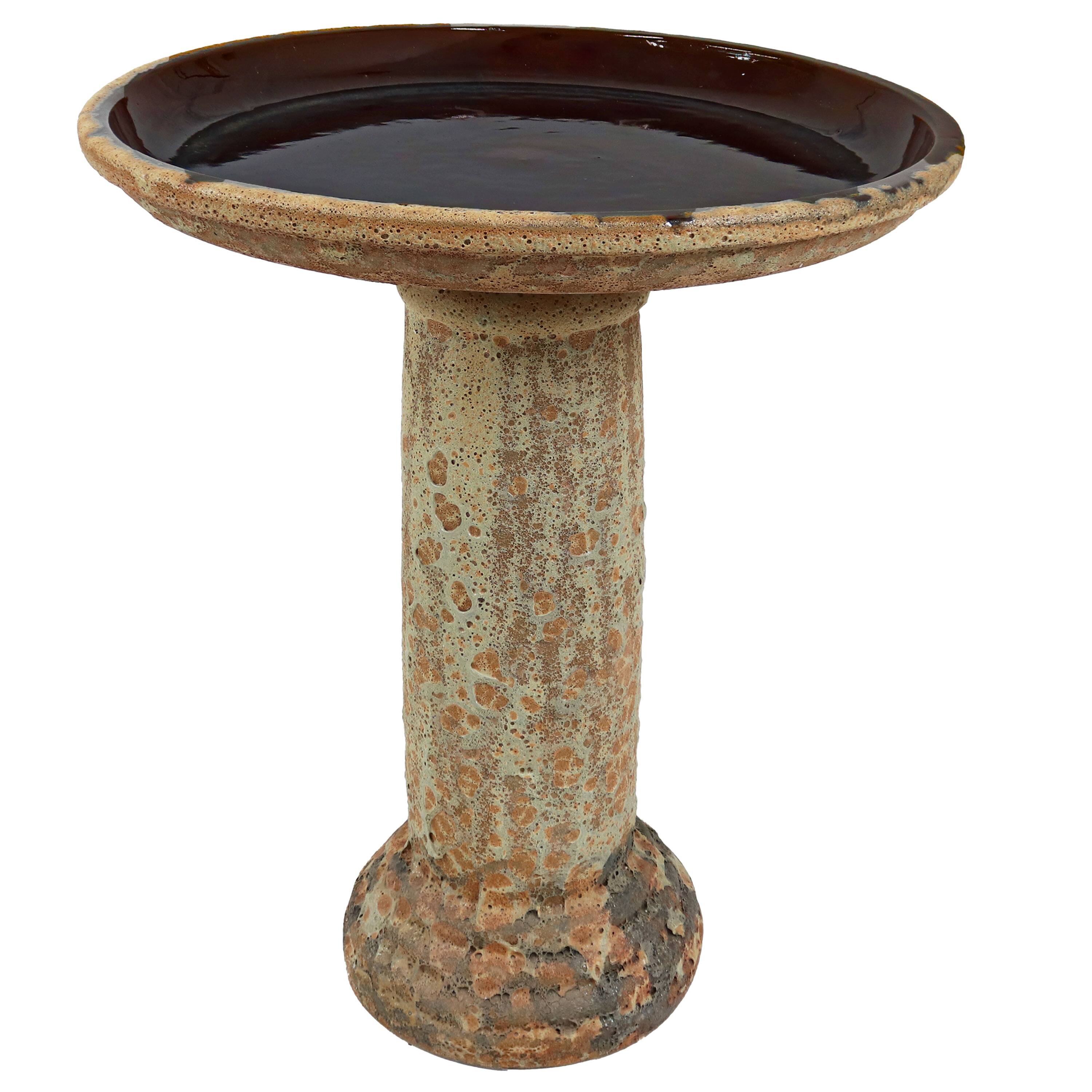 Sunnydaze - Toulon 24.5” H Lava Finish Bird Bath - Brown