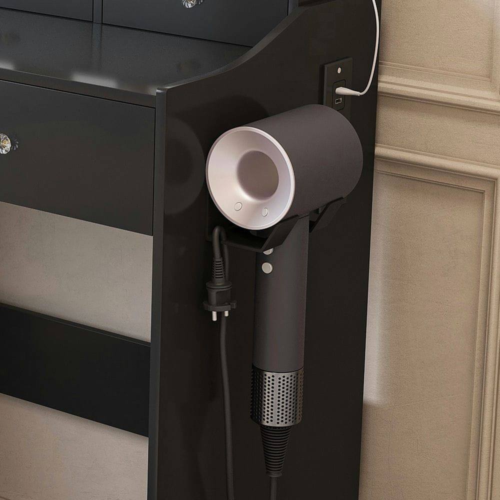 Alt View 5. Kadyn - Large Mirror Vanity Desk, Modern Makeup Vanity Set, 5 Drawers, 3 Lighting Color Adjustable Dressing Table, Black - Black.