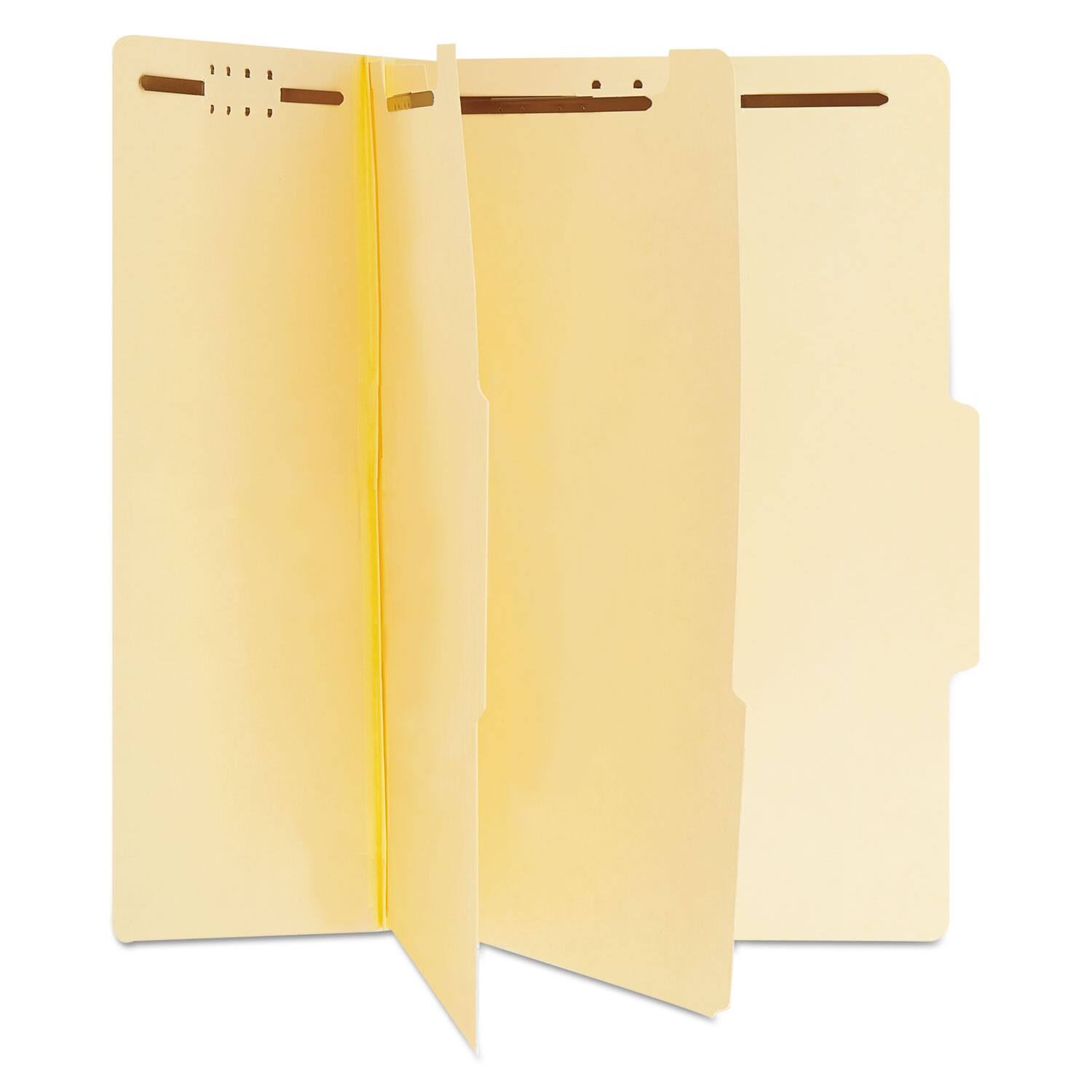 Left. Universal - Six-Section Classification Folders, 2" Expansion, 2 Dividers, 6 Fasteners, Letter Size, Manila Exterior, 15/Box.