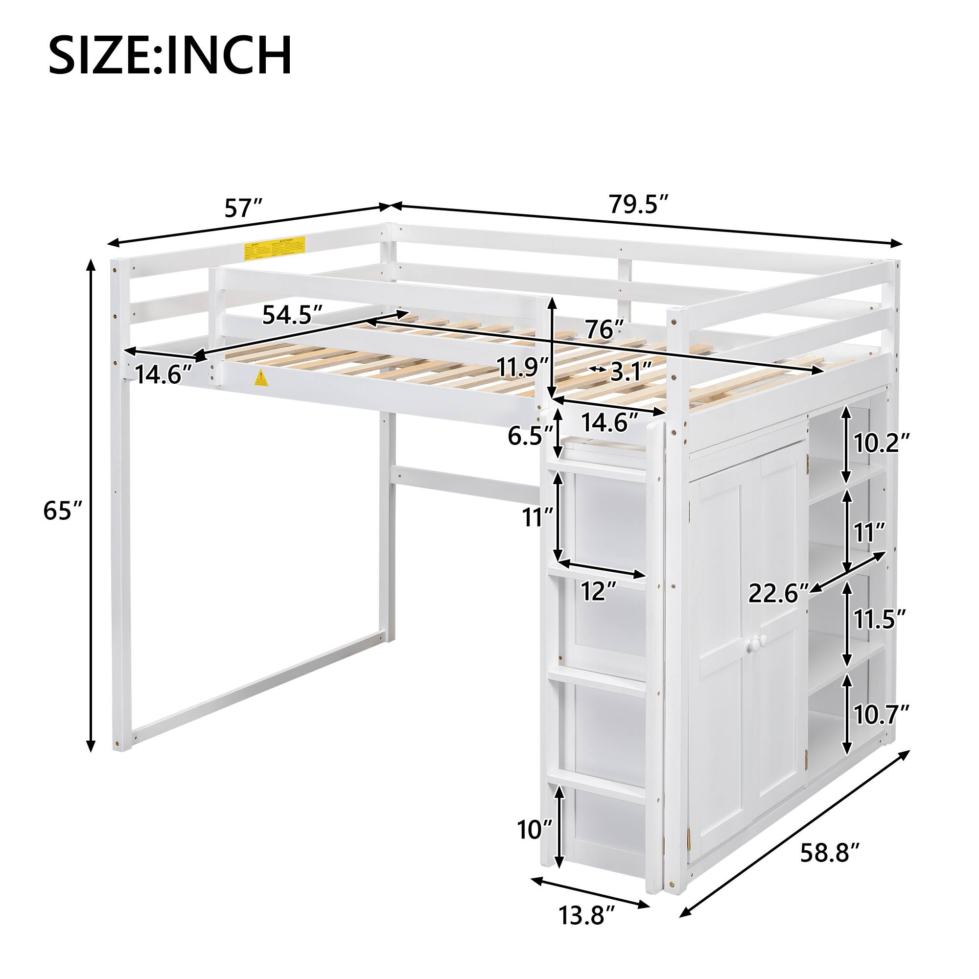 SIZE: INCH

- 57"
- 79.5"
- 14.6"
- 54.5"
- 11.9"
- 76"
- 3.1"
- 14.6"
- 6.5"
- 10.2"
- 65"
- 11"
- 11"
- 12"
- 22.6"
- 11.5"
- 10.7"
- 10"
- 58.8"
- 13.8"