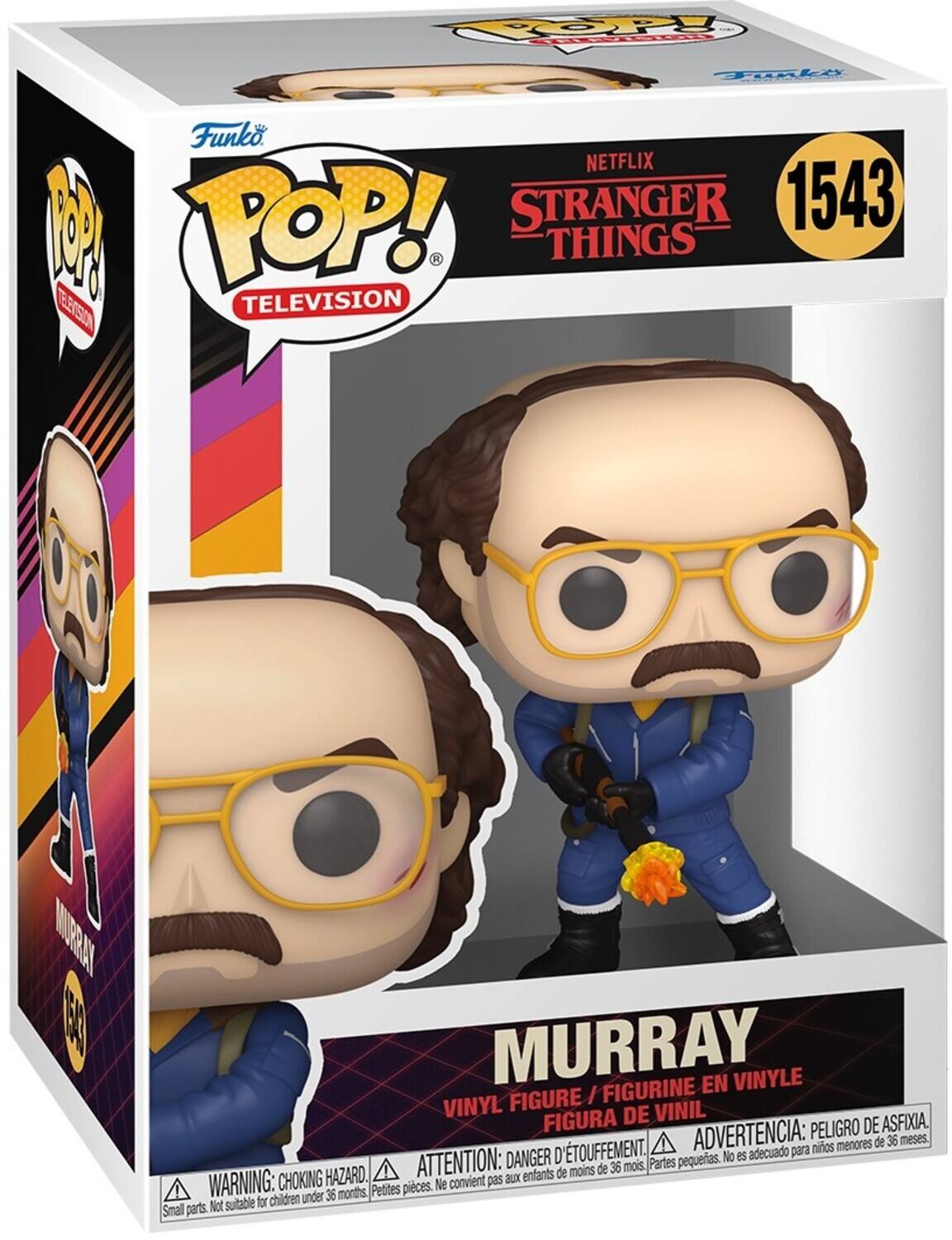 Funko, Netflix, 8, POP!, Stranger, 1543, Things, Television, Murray, En Vinyle, Figure / Figurine, Vinyl, Figura de Vinil, Peligro de Asfixia, Touffement, Advertencia: para niños menores de 36 meses, Danger d'étouffement, Advertencia: Peligro de asfixia, Aux enfants de moins de 36 mois, Partes pequeñas, No es adecuado para niños menores de 36 meses, Choking Hazard, Warning: choking hazard, Parts pequeñas, Not suitable for children under 36 months, Small parts.